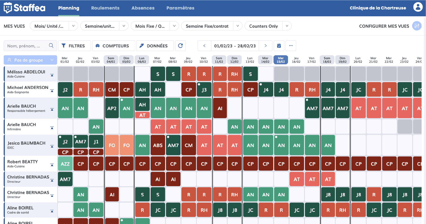 Staffea, application web écran de gestion du planning des managers