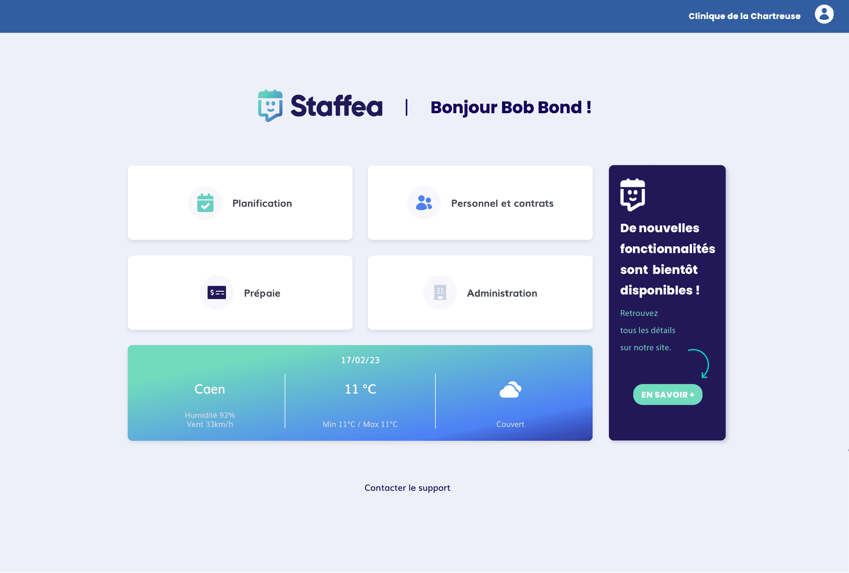 Staffea, application web écran d'accueil avec notifications de mise à jour