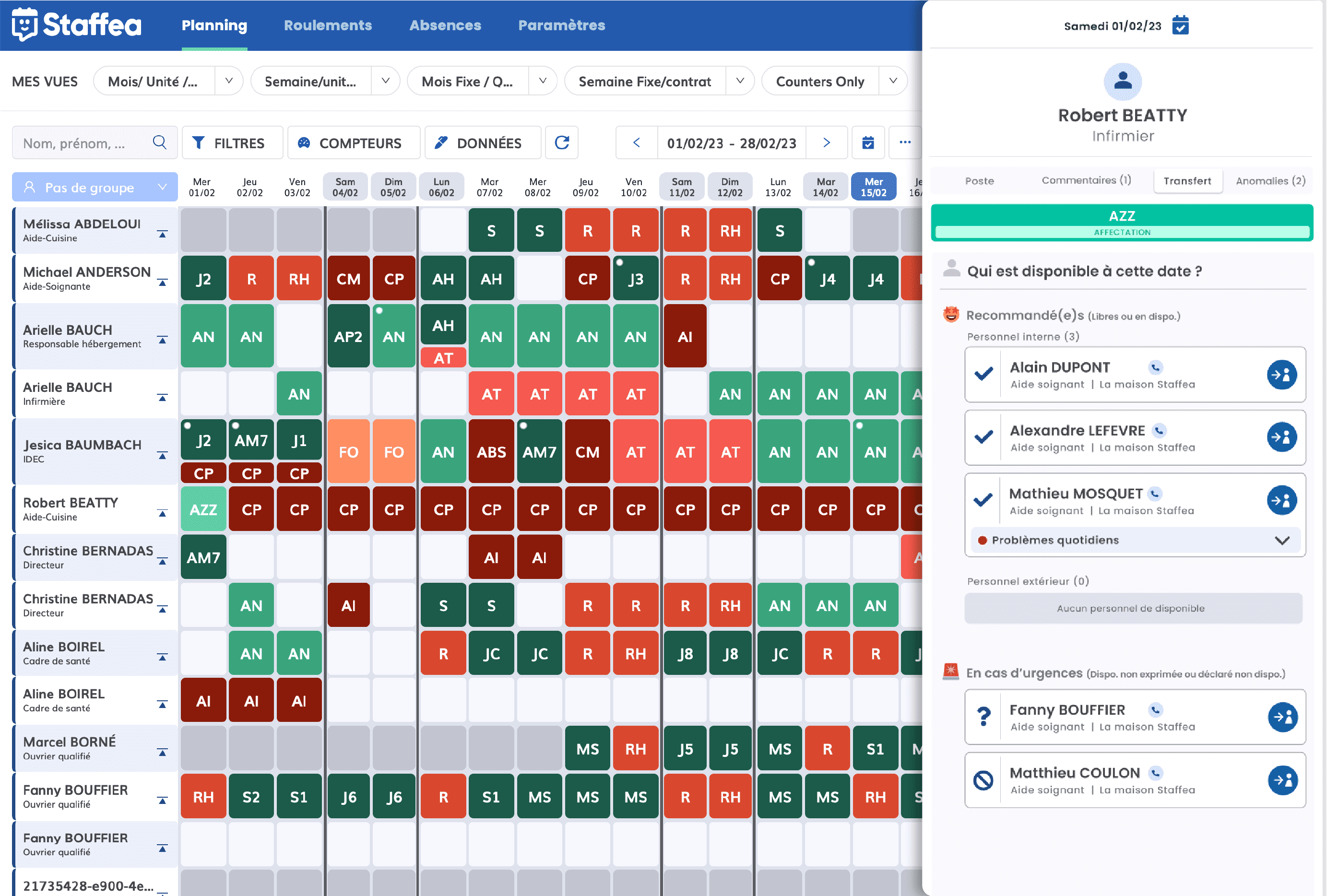 Staffea, application web écran de gestion des remplacements