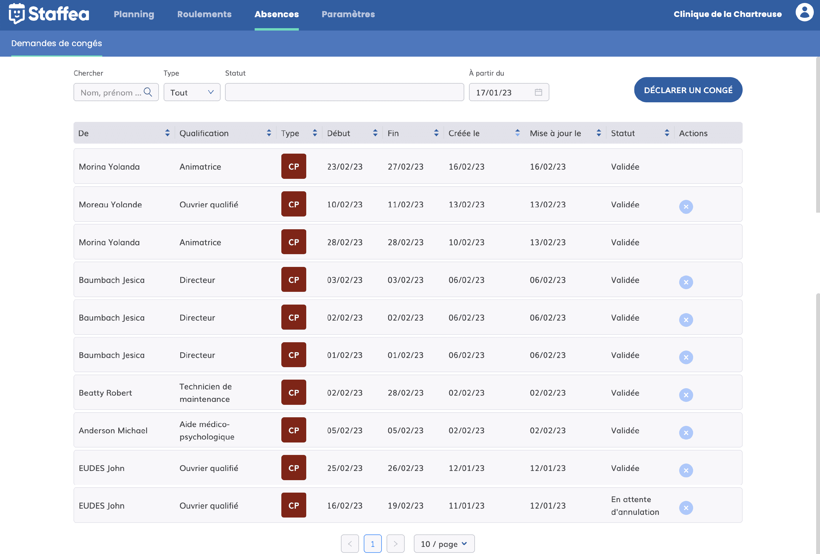 Staffea, application web écran des demandes de congés