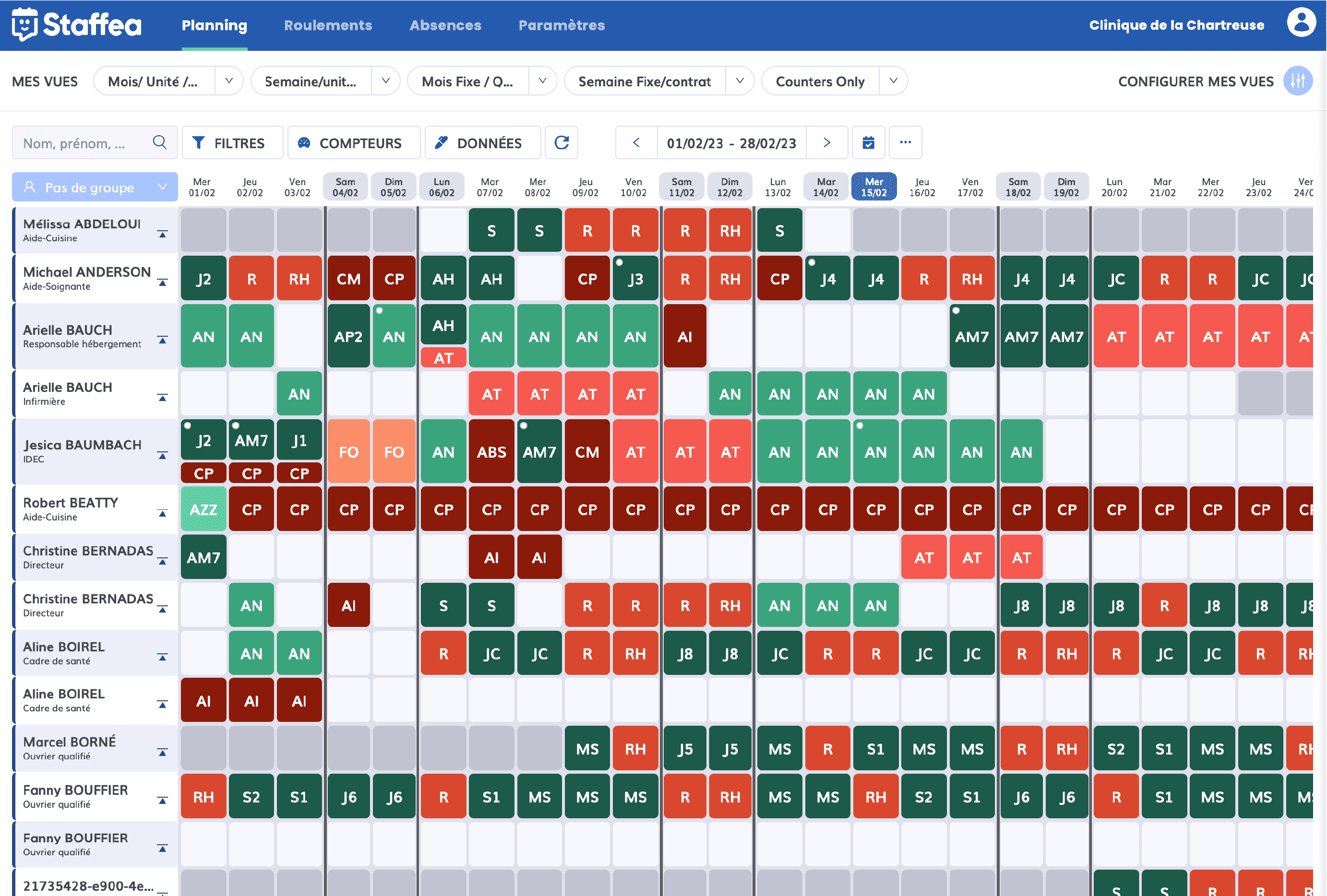 Staffea, application web écran de gestion du planning des managers