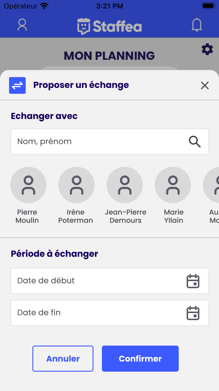 Staffea, application mobile échange de jours entre collaborateurs